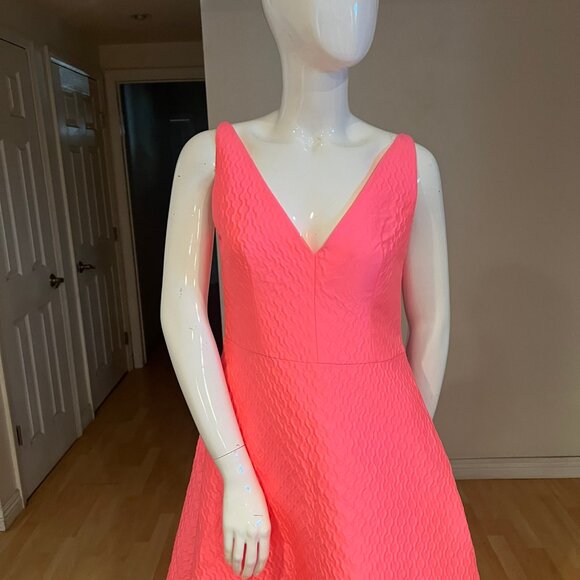$2700 PRADA TEXTURED DUCHESS A-LINE NEON PINK DRESS SIZE 44 IT / 8 US - Picture 3 of 11